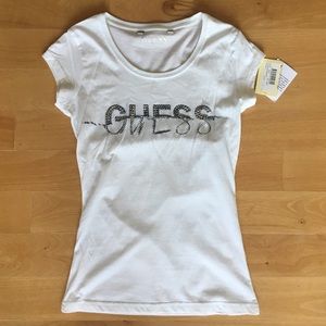NWT Guess White T-shirt w/ Embellished Logo